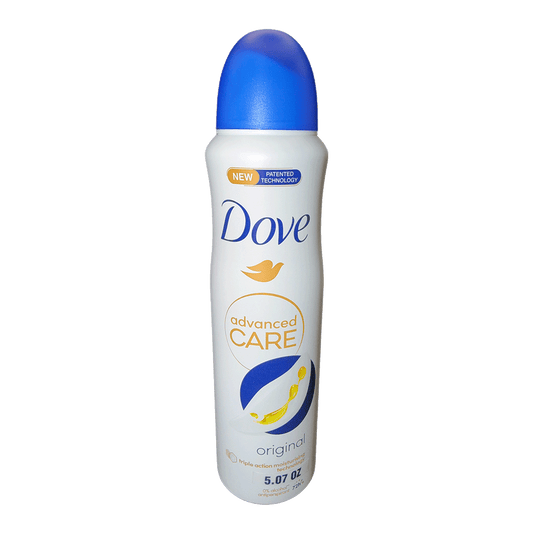 Dove Advanced Care Antiperspirant Spray Original Scent 5.07 oz with triple action moisturizing technology for 72 hour sweat and odor protection